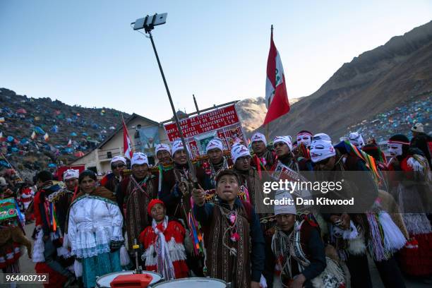 Delegation take 'selfies' during the annual Qoyllur Rit'i festival on May 28, 2018 in Ocongate, Peru. Every year, since 1783 in the Sinakara Valley...