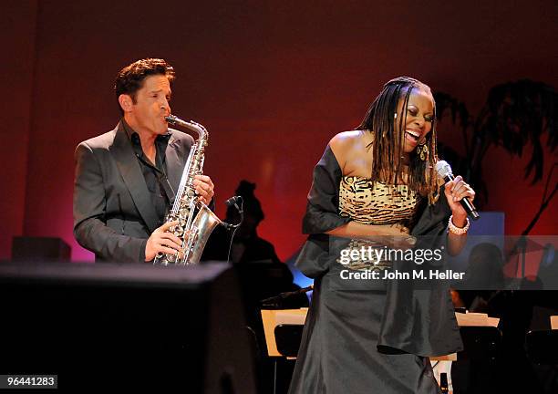 Musician Dave Koz and Singer Brenda Russell performs at the Haiti Food Project Second Aid Benefit, Concert and Auction at the American Jewish...