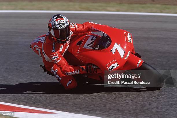 Carlos Checa of Spain in action on his Marlboro Yamaha during the 500cc Motorcycle Grand Prix at Circuit De Catalunya in Barcelona, Spain. \...