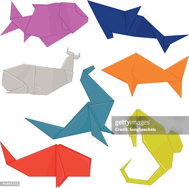 ilustrações, clipart, desenhos animados e ícones de aquatic origami animais - peixe lua peixe
