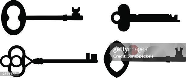 antike schlüssel silhouetten - dietrich stock-grafiken, -clipart, -cartoons und -symbole