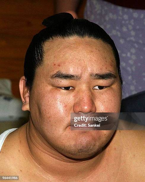 Asashoryu is seen in the dressing room on the day fourteen of the Grand Sumo Autumn Tournament at Ryogoku Kokugikan on September 25, 2005 in Tokyo,...