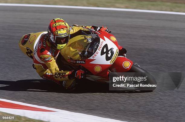 Chris Walker of Great Britain puts his Shell Advance Honda through its paces during the 500cc Motorcycle Grand Prix at Circuit De Catalunya in...