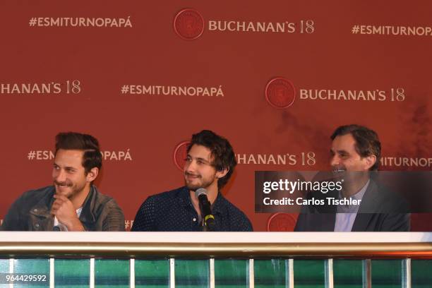 Actors Sebastian Zurita, Emiliano Zurita and Humberto Zurita smile during a press conference organized by Buchanan's Whiskey as part of a campaign to...