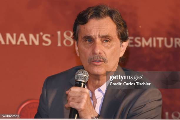 Actor Humberto Zurita speaks during a press conference organized by Buchanan's Whiskey as part of a campaign to celebrate father's day at Hotel...