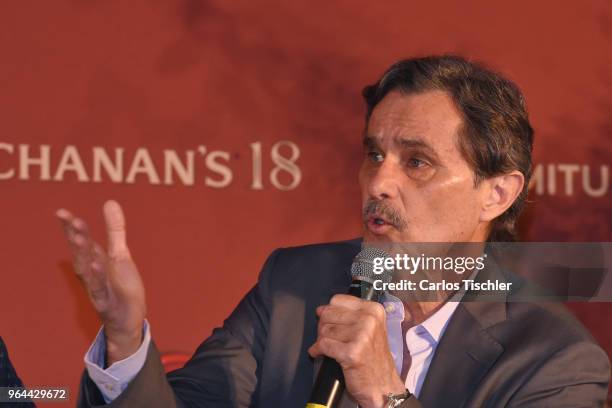 Actor Humberto Zurita speaks during a press conference organized by Buchanan's Whiskey as part of a campaign to celebrate father's day at Hotel...