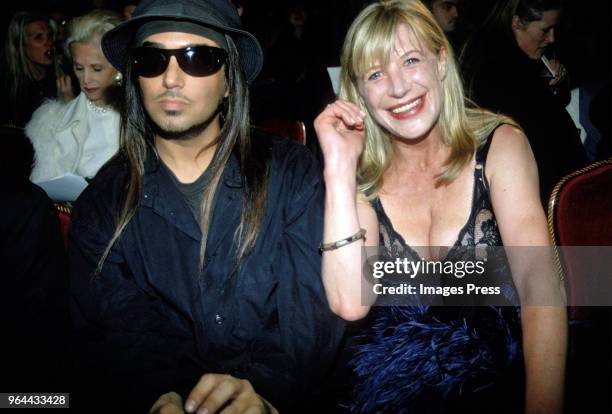 Steven Meisel and Marianne Faithfull at a Marc Jacobs fashion show circa 1995 in New York City.