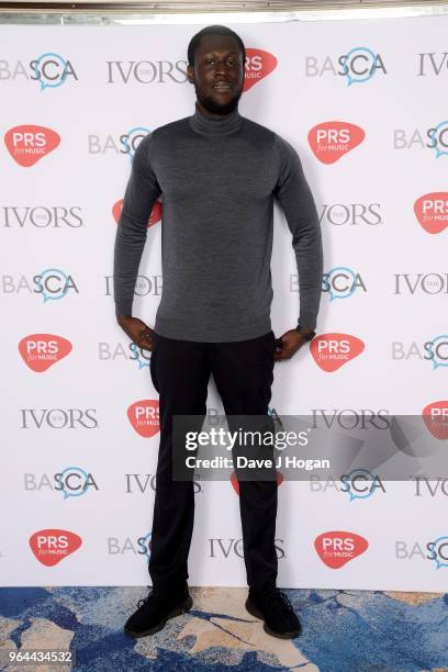 Stormzy attends the Ivor Novello Awards 2018 at Grosvenor House, on May 31, 2018 in London, England.