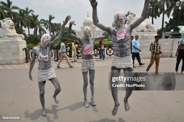 Indian Student part in the rally at front of Victoria Memorial Hall during The Anti Tobacco Rally at the World No Tobacco day on May 31,2018 in...