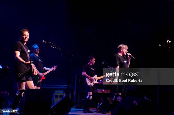 Gerald Casale, Bob Casale, Bob Mothersbaugh and Mark Mothersbaugh of Devo perform on stage at Austin Music Hall at the SXSW Music Conference on March...
