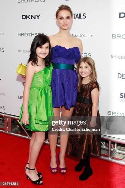 Actress Bailee Madison, Natalie Portman and Taylor Geare attend The Cinema Society with Details and DKNY Men screening of "Brothers" at the SVA...