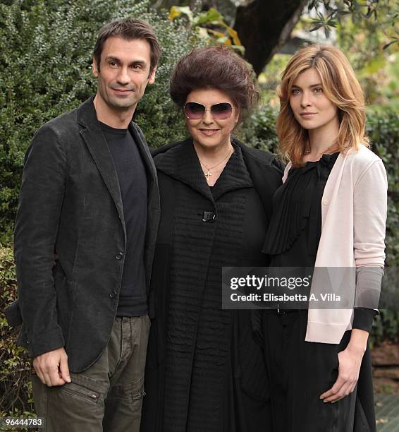 Fabrizio Gifuni, Claudia Mori and Vittoria Puccini attend "C'Era Una Volta La Citta Dei Matti" TV fiction photocall at RAI Viale Mazzini on February...