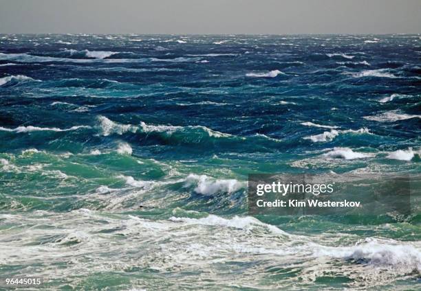 wind-whipped rough sea near shore_cook strait - westerskov stock pictures, royalty-free photos & images