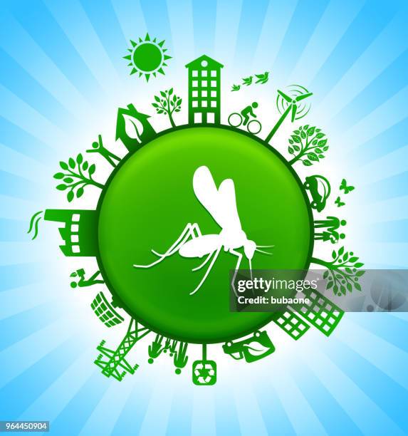 illustrazioni stock, clip art, cartoni animati e icone di tendenza di sfondo pulsante verde ambiente zanzara su cielo blu - succhiare il sangue