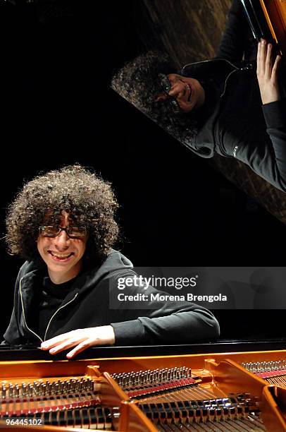 Giovanni Allevi performs at Smeraldo's theatre on March 10, 2008 in Milan, Italy.