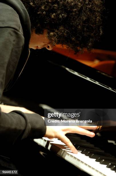 Giovanni Allevi performs at Smeraldo's theatre on March 10, 2008 in Milan, Italy.