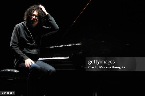 Giovanni Allevi performs at Smeraldo's theatre on March 10, 2008 in Milan, Italy.