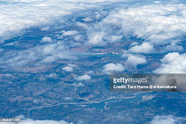 lake nacimiento and lake san antonio daytime aerial view from airplane - nacimiento stock pictures, royalty-free photos & images