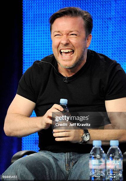 Executive producer Ricky Gervais of "The Ricky Gervais Show" speaks during the HBO portion of the 2010 Television Critics Association Press Tour at...