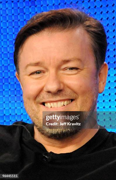 Executive producer Ricky Gervais of "The Ricky Gervais Show" speaks during the HBO portion of the 2010 Television Critics Association Press Tour at...