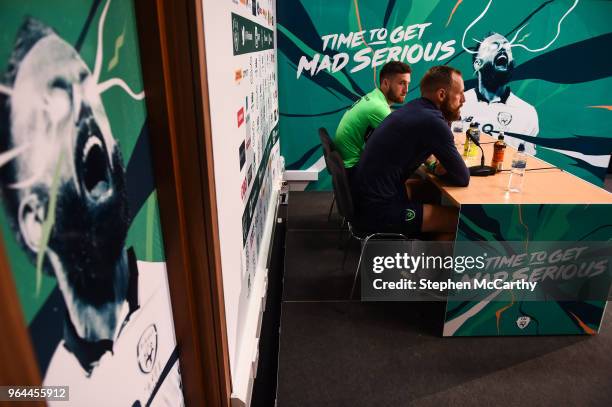 Dublin , Ireland - 31 May 2018; David Meyler and Matt Doherty during a Republic of Ireland press conference at the FAI National Training Centre in...