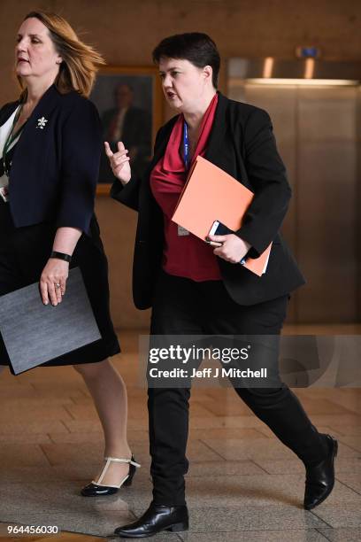 Leader of the Scottish Conservatives Ruth Davidson attends first minister's questions in the Scottish Parliament on March 31, 2018 in Edinburgh,...