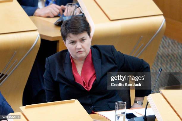 Scottish Conservative leader Ruth Davidson during First Minister's Questions in the Scottish Parliament, on May 31, 2018 in Edinburgh, Scotland.