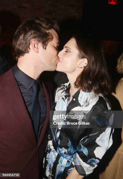 Andrew Rannells and Allison Williams pose at the opening night 50th year celebration after party for the classic play revival of "The Boys In The...