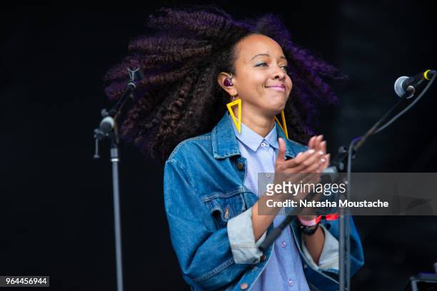 Felicia Douglass of Dirty Projectors perform onstage during day 3 of 2018 Boston Calling Music Festival at Harvard Athletic Complex on May 27, 2018...