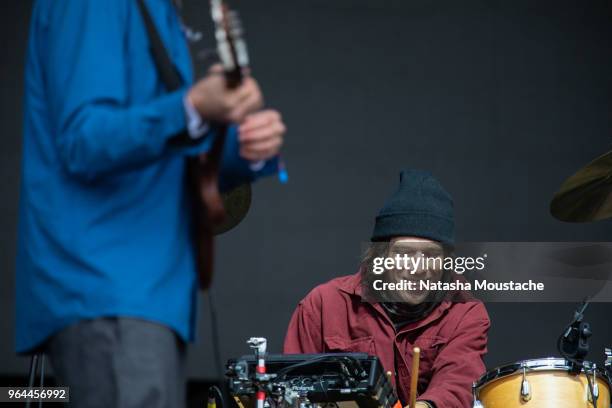 Drummer Michael Johnson of Dirty Projectors perform onstage during day 3 of 2018 Boston Calling Music Festival at Harvard Athletic Complex on May 27,...