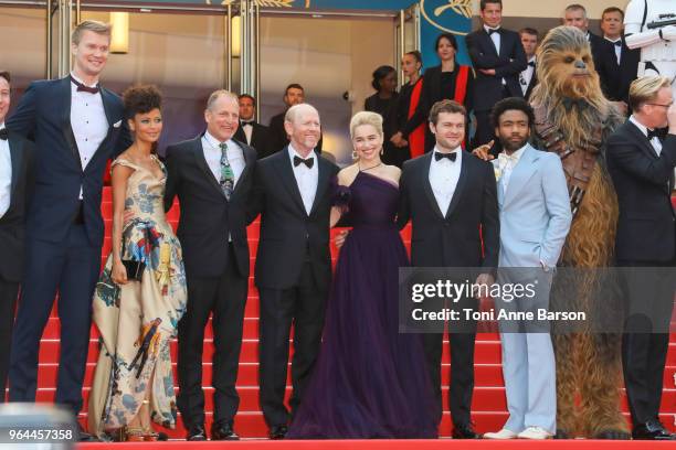 Actor Joonas Suotamo, actress Thandie Newton, actor Woody Harrelson, director Ron Howard, actress Emilia Clarke, actor Alden Ehrenreich, actor Donald...