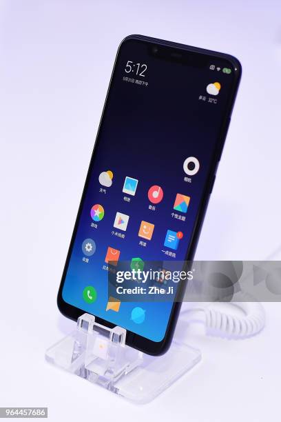 The Xiaomi Corp. Mi 8 smartphone sits on display at the Xiaomi Launches Its Flagship Products In Shenzhen, China.