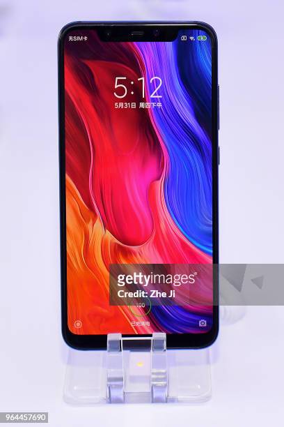 The Xiaomi Corp. Mi 8 smartphone sits on display at the Xiaomi Launches Its Flagship Products In Shenzhen, China.