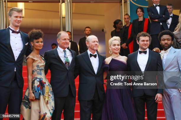 Actor Joonas Suotamo, actress Thandie Newton, actor Woody Harrelson, director Ron Howard, actress Emilia Clarke, actor Alden Ehrenreich, actor Donald...