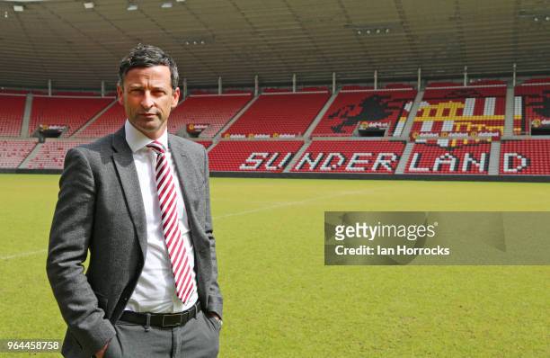 New Sunderland manager Jack Ross is pictured at The Stadium of Light during his first day at work on May 31, 2018 in Sunderland, England.