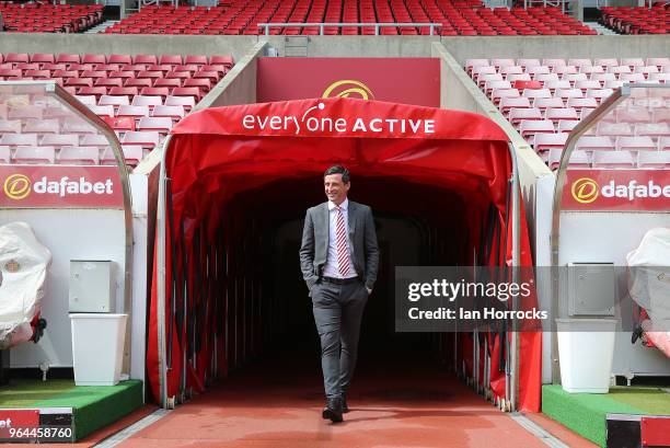 New Sunderland manager Jack Ross is pictured at The Stadium of Light during his first day at work on May 31, 2018 in Sunderland, England.