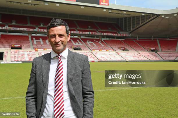 New Sunderland manager Jack Ross is pictured at The Stadium of Light during his first day at work on May 31, 2018 in Sunderland, England.