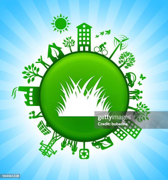 patch of grass environment green button background on blue sky - grass patch stock illustrations