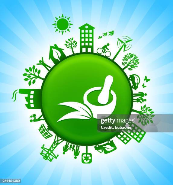 herbal medicine environment green button background on blue sky - bug car vector stock illustrations
