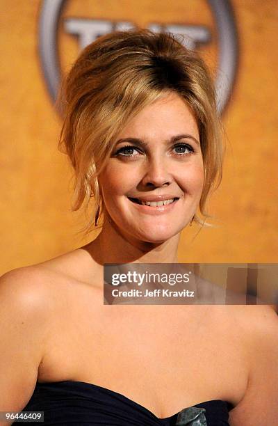 Actress Drew Barrymore poses in the press room at the 16th Annual Screen Actors Gulld Awards held at The Shrine Auditorium on January 23, 2010 in Los...