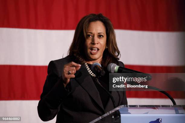 Senator Kamala Harris, a Democrat from California, speaks during a rally for Gavin Newsom, Democratic candidate for governor of California, not...