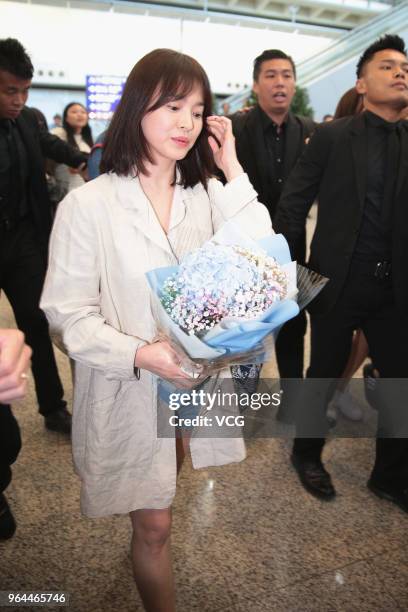 South Korean actress Song Hye-kyo is seen at an airport on May 31, 2018 in Hong Kong, China.