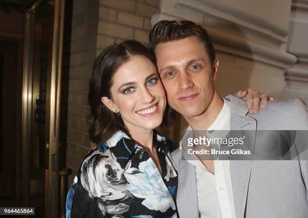 Allison Williams and Henry Gottfried pose at the opening night 50th year celebration of the classic play revival of "The Boys In The Band" on...