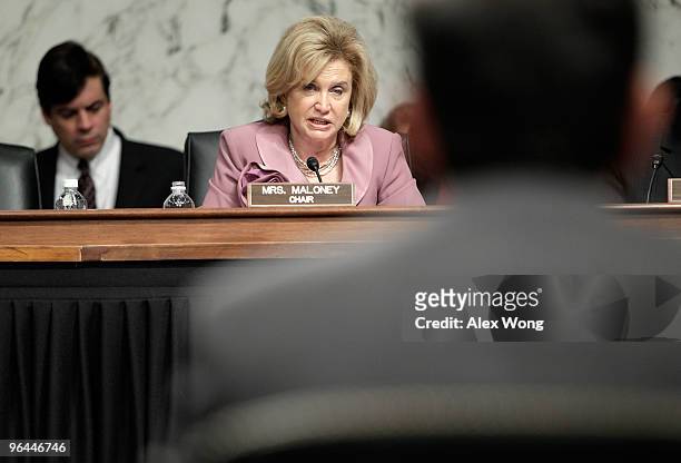 Committee Chair U.S. Rep. Carolyn Maloney speaks during a hearing on the latest unemployment figures before the Joint Economic Committee February 5,...