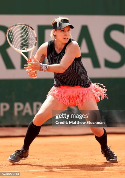 Bethanie Mattek-Sands of The United States looks on during her ladies singles second round match against Andrea Perkovic of Germany during day five...