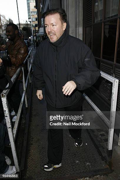 Ricky Gervais sighted outside BBC Radio Studios on January 29, 2010 in London, England.