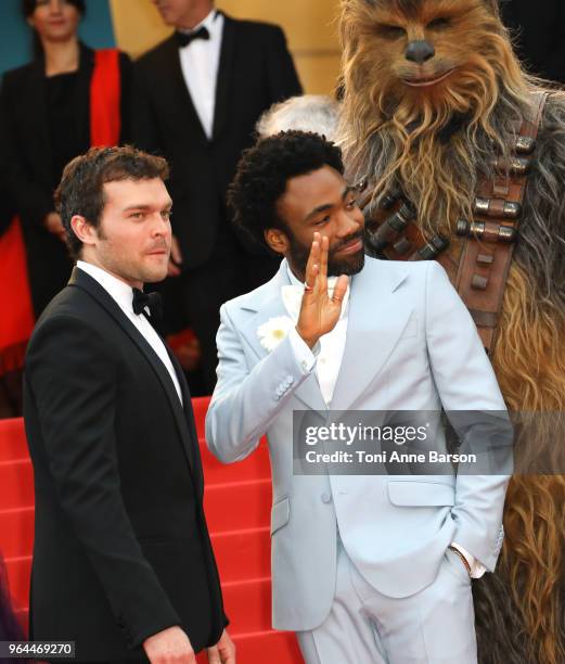 Donald Glover and Alden Ehrenreich attend the screening of "Solo: A Star Wars Story" during the 71st annual Cannes Film Festival at Palais des...