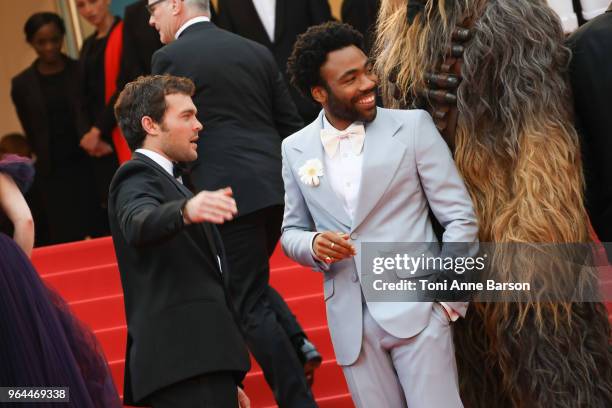 Donald Glover and Alden Ehrenreich attend the screening of "Solo: A Star Wars Story" during the 71st annual Cannes Film Festival at Palais des...