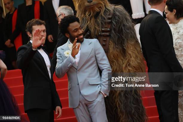 Donald Glover and Alden Ehrenreich attend the screening of "Solo: A Star Wars Story" during the 71st annual Cannes Film Festival at Palais des...