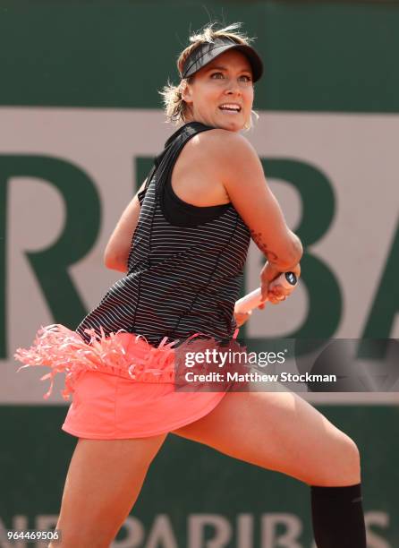 Bethanie Mattek-Sands of The United plays a forehand during her ladies singles second round match against Andrea Perkovic of Germany during day five...